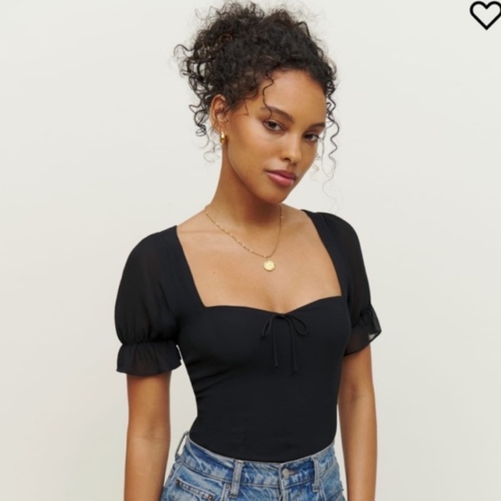 Reformation Black Delevan Square Neck Short Sleeve Top - Picture 2 of 6
